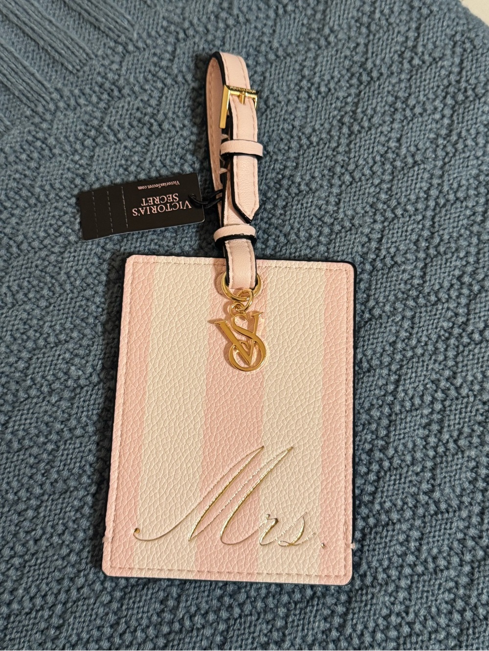Coach Pink Stripe Mrs. Luggage Tag with Gold Charm